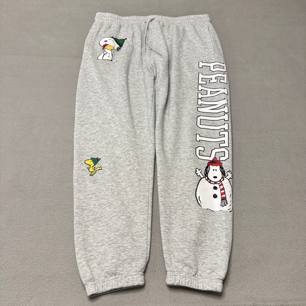 Aeropostale Peanuts Sweatpants XL Gray Snoopy Woodstock Holiday Joggers Pajamas